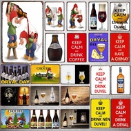 Papan logam tin bir Orval Duvel Chouffe - Papan hiasan dinding pub retro sesuai untuk dapur, restora