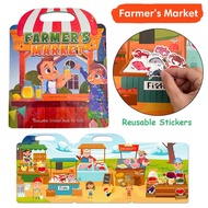 Farmers Market Sticker Play Set, Fine Motor Skills Activity Book For Reusable Jelly Stickers, Teache