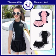 [THOMAS KIDS] 9-16Yrs 2 Piece Girls Short Sleeved Swimsuit Fashionable and Sweet Sunscreen Quick Dry