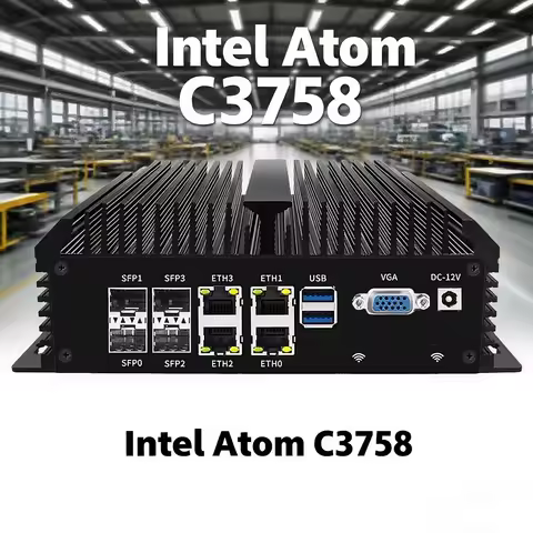 Topton Fanless Firewall 4x10G SFP+ 4xi226-V 2.5G LAN Intel Atom C3758 8 Core Home Server Soft Router