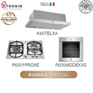 Bertazzoni 60cm 3-burner Gas Hob + Oven + Hood Bundle (P6501PROXE Gas Hob + F605MODEKXS 5 Function O