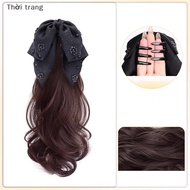 SEHENA Synthetic Wigs Simulated Ribbon Bowknot Puffy Curly Grab Clip Ponytail Wig Women Headwear Ext