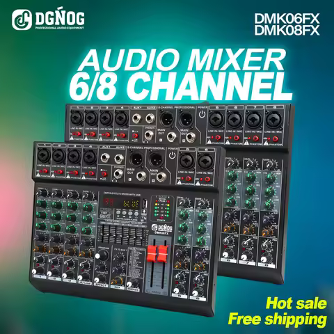 Professional 8 Channel Audio Mixer DGNOG DMK08FX DJ Sound Mixing Console with 48V Phantom Power Blue