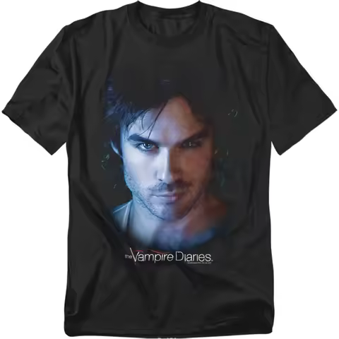 The Vampire Diaries Damon Ian Somerhalder T Shirt Black Men's T-Shirt 2026 Summer New Women's Vintag