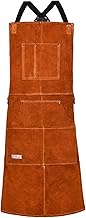 Leather Welding Apron - Heat Resistant & Flame Retardant Heavy Work Apron with 6 Pockets, Extra Larg