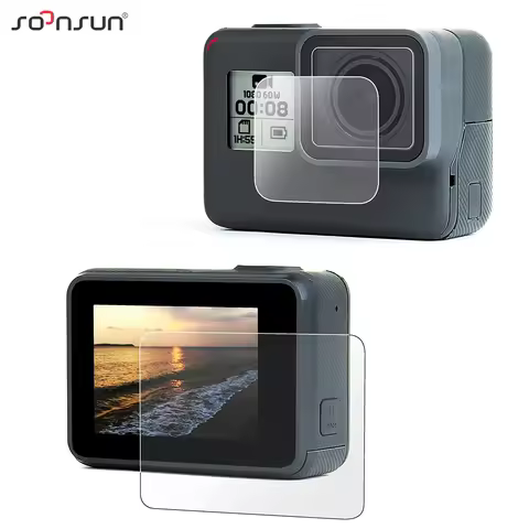SOONSUN 4pcs Lens and LCD Screen Protective Protector Film + Camera Lens Cap for GoPro Hero 7 6 5 Bl