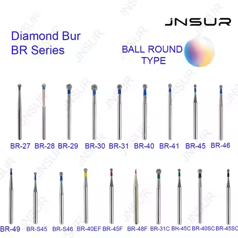 5pcs/pack Ball Round Dental Diamond Burs BR Series Dental Drills Dia 1.6MM Dental Lab Technican Dent