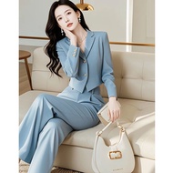 Bộ đồ màu xanh dương Blazer và quần hai com-lê chuyên nghiệp phụ nữ trang phục công sở
