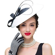 {hot} FS Black White Women Straw Hat Fascinators Pillbox Hat Weddings Fedora Vintage Ladies Church D