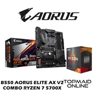 GIGABYTE B550 AORUS ELITE AX V2 AMD AM4 ATX GAMING MOTHERBOARD COMBO RYZEN 7 5700X PROCESSOR