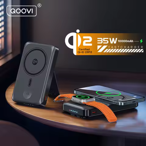QOOVI Qi2 35W Magnetic Power Bank 10000mah Portable Charger For MagSafe 15W Wireless Fast Charging F