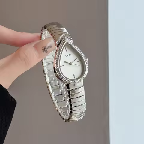 GEDI New Vintage Creative Watch for Women with Diamond-Studded Teardrop Dial High-Quality Design Lad