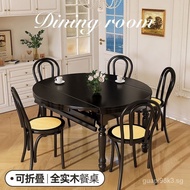 [Fast Delivery]Black American-Style Solid Wood Dining Tables and Chairs Set French Foldable Small Apartment Home Dining Table Retro Square round Table