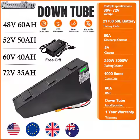 Electric Bicycle 60v 72v 3000w Triangle battery 36v 48v 52v ebike 30 40ah 50ah 60ah chamrider 1000w 