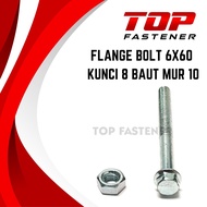 MESIN FLANGE Bolt 6X60 KEY 8 M6 WHITE MOTORCYCLE ENGINE BLOCK BOLT M6X60 HEX NUT THREAD 10