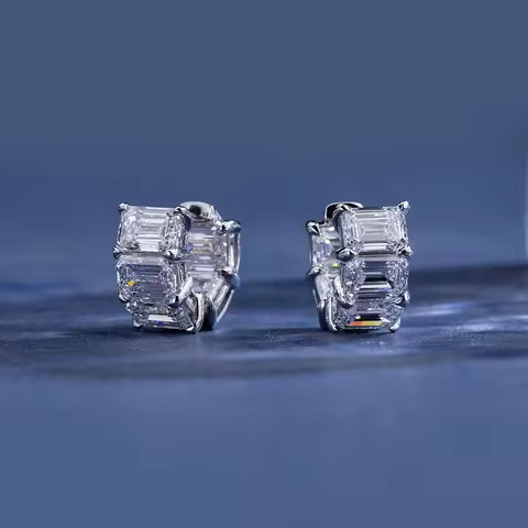 Messi Jewelry 9K Gold Stud Earring 5*7mm Emerald shape lab grown diamond Earrings for girls and Wome