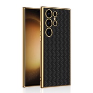 Weave Leather Plating Case For Samsung Galaxy S24 Plus Ultra S24 S24+ S24Plus S24Ultra Shockproof Ca