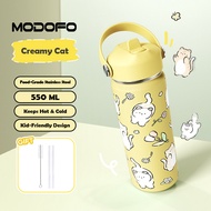 MODOFO 18oz Kids Tumbler Kids Thermos Water Bottle Thermos Flask Stainless Steel Cute Cartoon Water 