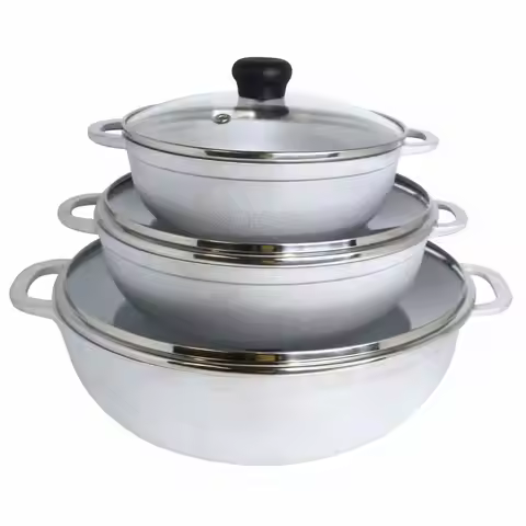 Caldero Stock Pot with Glass Lid 3pc Set, 1.5 2.5 5.2qt, Cast Aluminum, Perfect for Serving Medium a