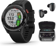 Garmin Approach S62 Premium GPS Black Golf Watch with Wearable4U Black Earbuds with Charging E-Bank Case Bundle S62 Black +Black EarBuds