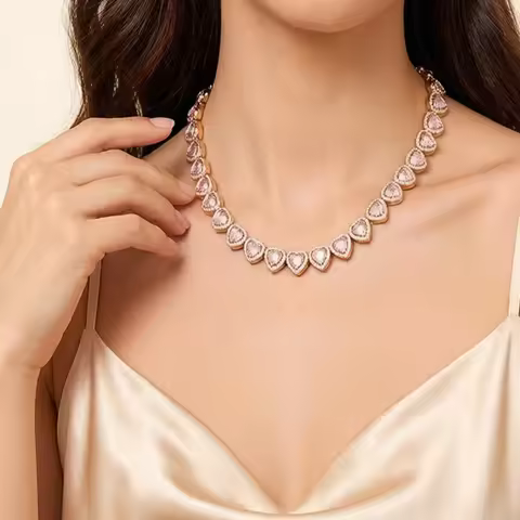 14K Diamond-Encrusted Cubic Zirconia Women's Heart Necklace, Wedding, Romantic Women's Necklace