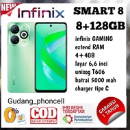 infinix smart 8 Ram 8+128 GB  batrai 5000 mah, layar 6,6 inci garansi resmi 100%