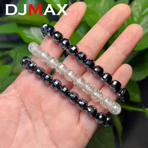 DJMAX 8mm Moissanite Perforated Bead Bracelet For Women White Black Man's Moissanite Diamond Elastic