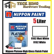 5 Liter Nippon Paint Platone High Gloss Finish Paint for Wood & Metal (FREE) Nylon Brush - White Ser