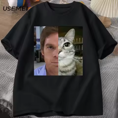 Dexter Morgan Cat T-shirts Funny Cotton Short Sleeve O Neck Tshirt Unisex Streetwear Mens Clothes Ha