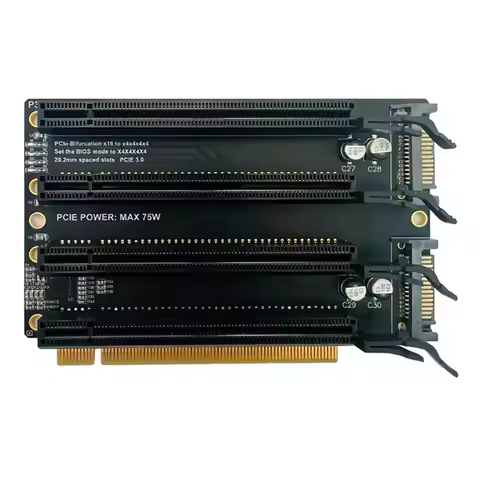 Pcie X16 To X4x4x4x4 Expansion Card Adapter Card PCI-E 3.0 X16 1 To 4 Gen3 Split Card SATA Power Por