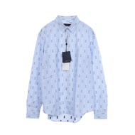 【สินค้ามือสอง】 หลุยส์ วิตตอง LOUIS VUITTON เสื้อเชิ้ตแขนยาวผ้าคอตตอน ลายโลโก้และลายทาง รุ่น RM191Q I