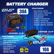 BATTERY CHARGER CAR & MOTORCYCLE 10A - 12V / 30A - 12V / 24V LEAD ACID BATTERY FULL AUTOMATIC FAST C