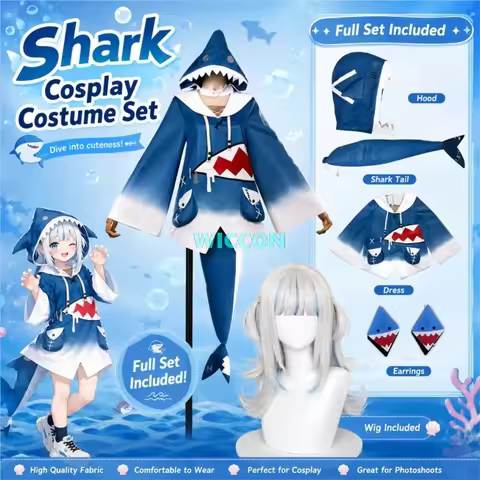Gawr Gura Cosplay Costume Wig Cute Shark Costume Hoodie Tail Full Set For Women Halloween Youtuber C