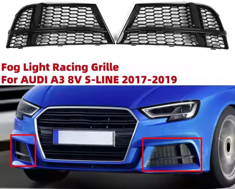 1Pair Car Fog Light Racing Grille For AUDI A3 8V S-line Sedan Sportback Convertible 2017-2019 Front 