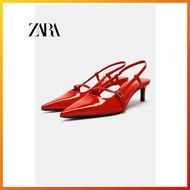 ZARA 2024 Spring New Product Women's Shoes Black Buckle Decoration Lace Open Heel Shoes Pointed Belt Buckle Shallow Mouth Sandals