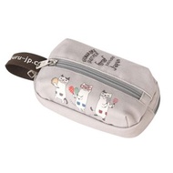 Kusuguru Japan 化妝包/小物包 狂歡眼鏡貓 雙拉鍊扣環零錢包-灰