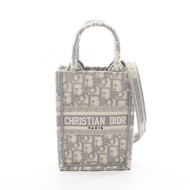 【二手】Dior Book Tote 直式手提包/迷你手機包 兩用灰/白帆布斜紋手提包/垂直迷你手機包