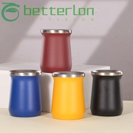 BETTER-LONTIME Yerba Mate Gourd, Cleaning Brush Double-Wall Yerba Mate Cup, Home Bombilla Straw Stai