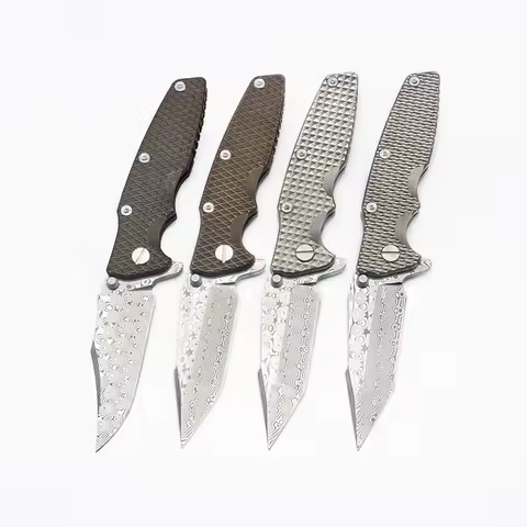 EVIL EYES Custom High Quality Folding Knife Hinderer Eklipse Real Damascus Blade Ti Handle Pocket ED