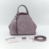 Gucci 古馳 Soho GG 金屬紫 牛皮 小號 手提包 托特包