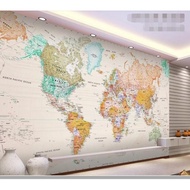 Custom Self adhesive size 3d retro world map for background mural wallpaper cartoon map children's b