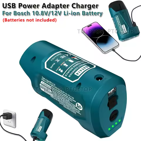 Portable For Bosch 10.8V/12V Li-ion Battery USB Power Adapter Charger with USB & Type C DC Port Devi