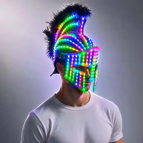 LED Medieval Knight Gladiator Helmet Spartan Mask Roman Warrior Greek Costume Helmet Glowing Robot S