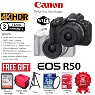 (READY STOCK)CANON EOS R50 18-45MM FREE 64GB/BAG/UV FILTER/TRIPOD/CLEANING KIT CANON R50 EOS R50 CAN