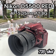 [Mint/Shutter 735] Nikon D5500 Red DSLR Camera + AF-S DX 35mm f/1.8G Prime Lens Set