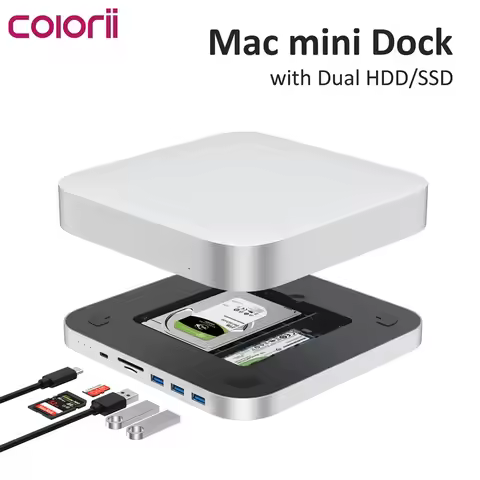 Colorii USB C Hub for Mac mini M1/M2 with HDD Enclosure 2.5 SATA NVME M.2 SSD HDD Case to USB C Gen 