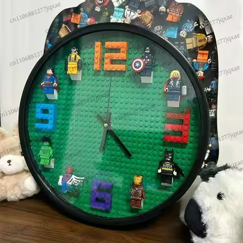 Cartoon building block figurine clock compatible Lego wall clock wall decoration room bedroom mounte