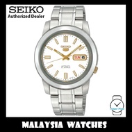 Seiko 5 SNKK07K1 Automatic See-thru Back White Dial Gold Tone Hands Stainless Steel Gent Watch (ONE 