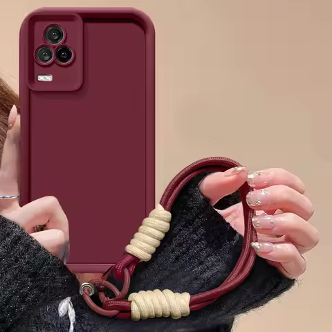 For vivo v21e Case vivo V21E 4G Phone Case Weaving lanyard Matte Back Cover Skin Feel Protection Sho