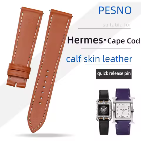 PESNO Suitable for Hermes H Hour/Cape Cod Genuine Calf Skin Leaher Smooth Grain Watch Bands Strap La